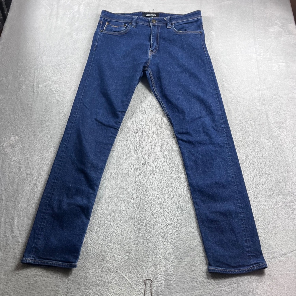 Revtown Decade Denim Men Taper Fit Jeans‎ Dark Wash Blue 32x32 Stretch Casual